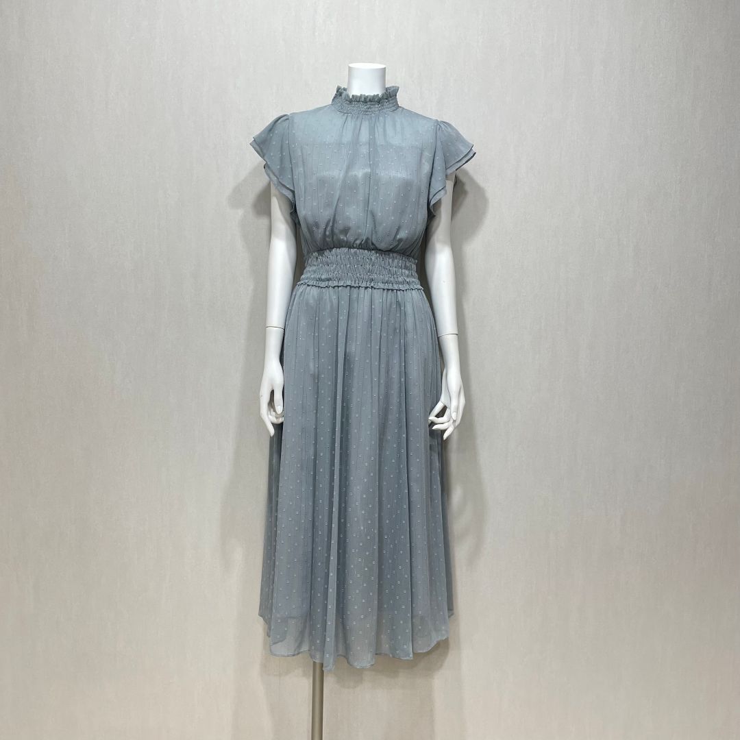 ツッキリドットシャーリングドレス Je super Sサイズ ブルー