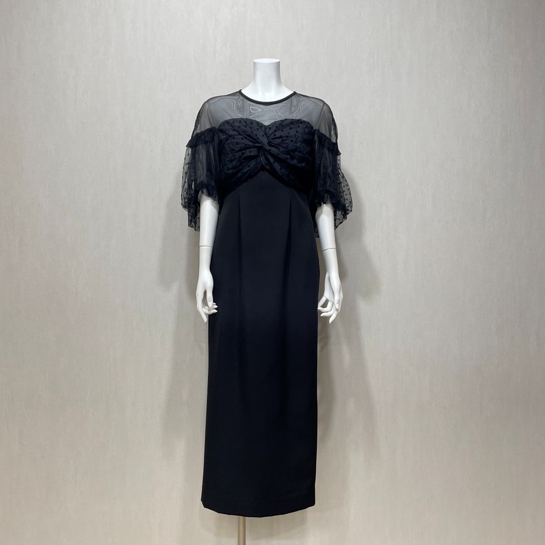 フロッキードットドレス ANDRESD Sサイズ ブラック