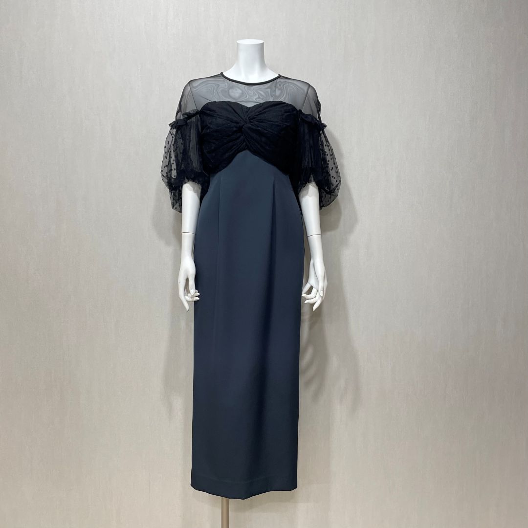 フロッキードットドレス ANDRESD Sサイズ グレー