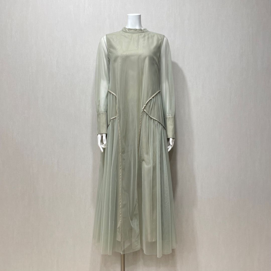 パイピングチュールドレス ANDRESD M/Freeサイズ カーキ