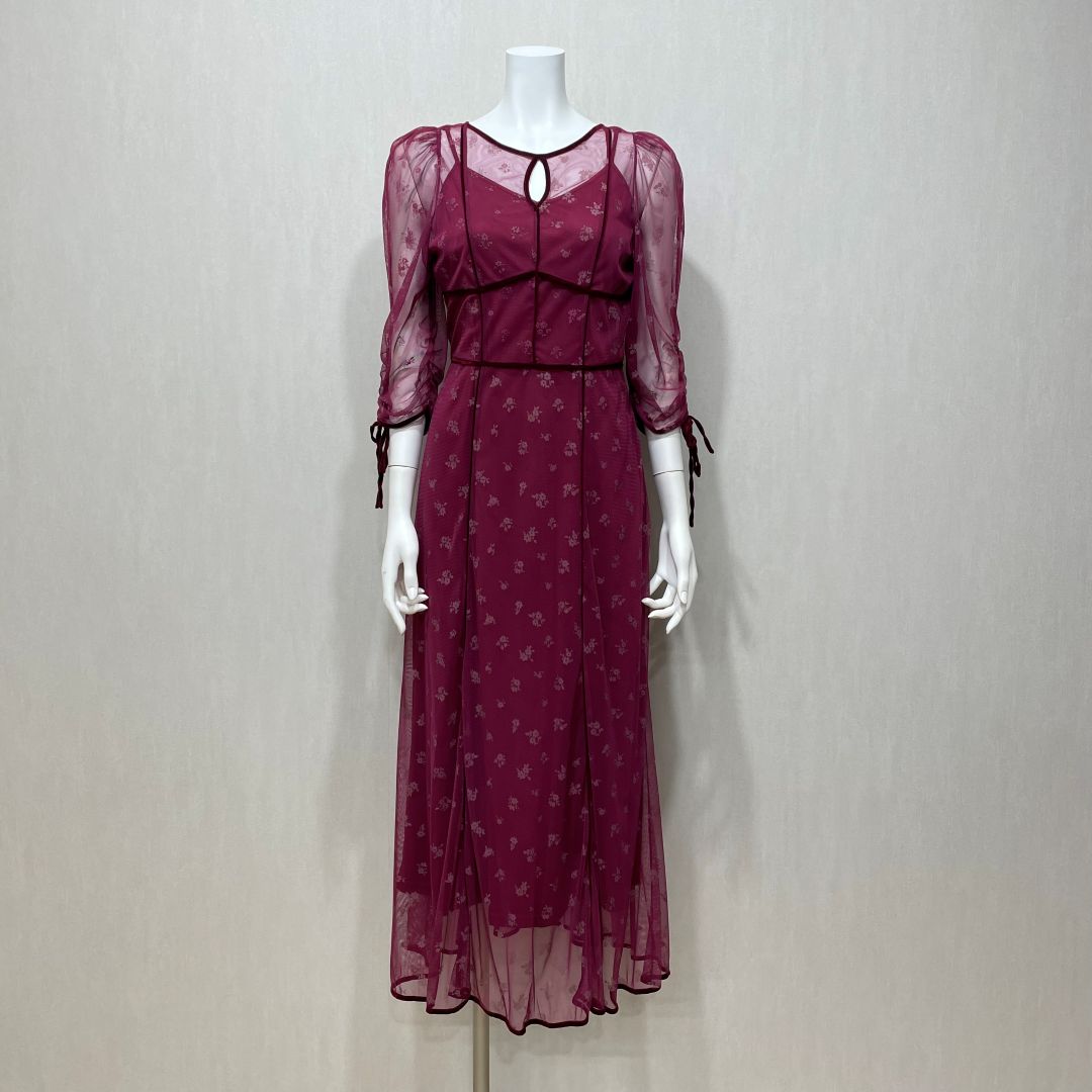 サスティナブルフロッキープリントドレス Snidel M/Freeサイズ レッド