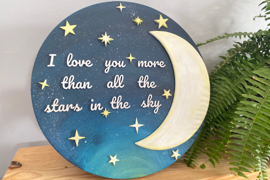 This glow-in-the-dark wooden 3D Nursery Sign is perfect for your little one's bedroom or playroom. 