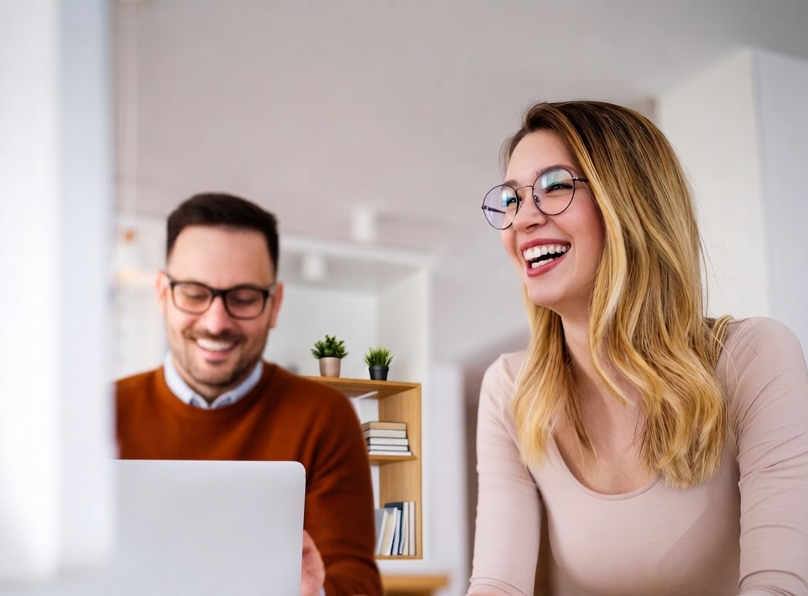 Two Simple KYC team members working together at a laptop