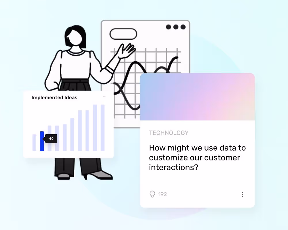 a person with a data chart and an idea collection