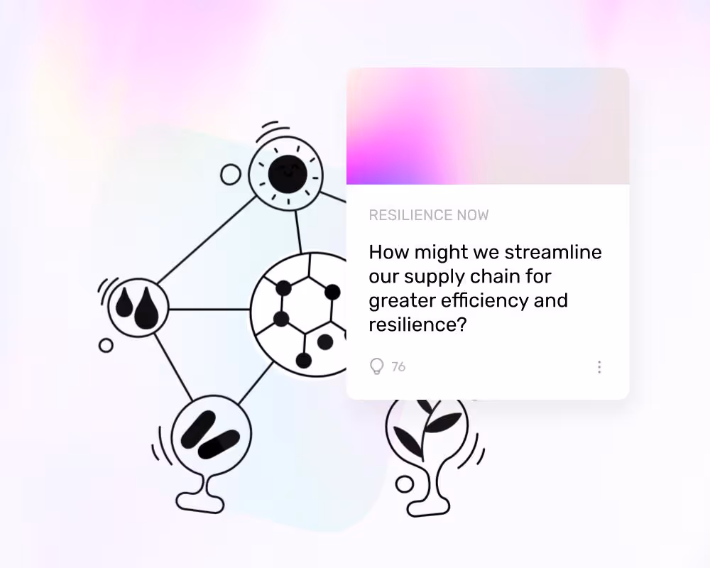 illustration of a network of nodes hovering in front of an idea collection