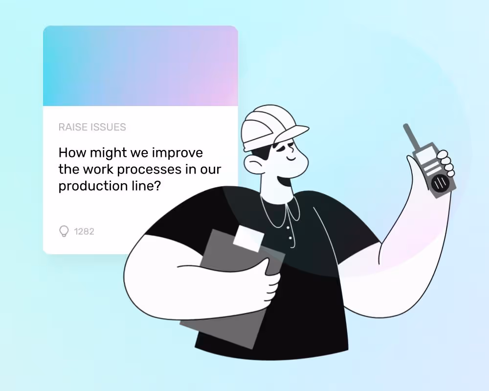 illustration in line-art-style of a worker with a helmet that is ready to submit an idea