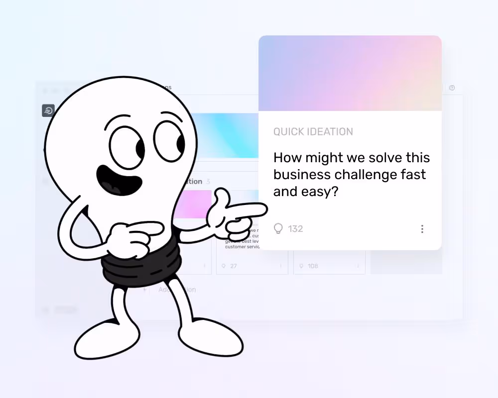 illustration of a lightbulb pointing excitedly at an idea collection, line art and screenshot