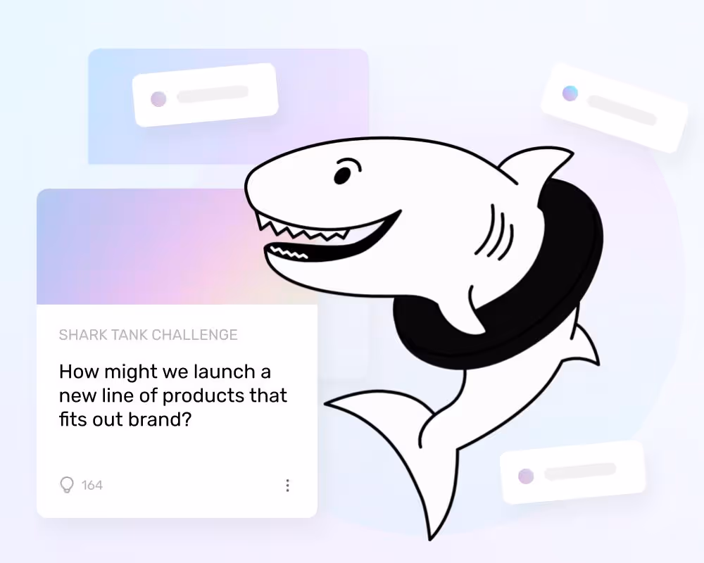 line art of a shark in front of an idea collection