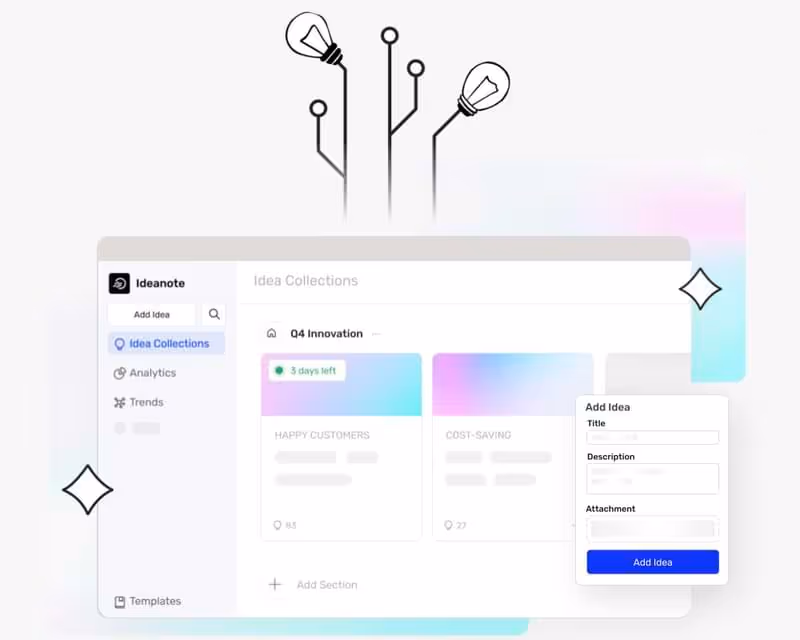 illustration of ideas flowing into an idea management system inside a browser