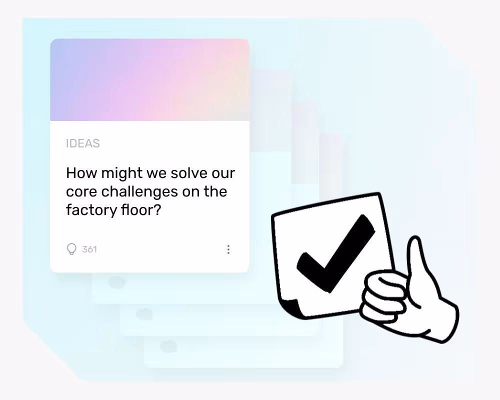 illustration of UI showing idea collections and a thumbs up