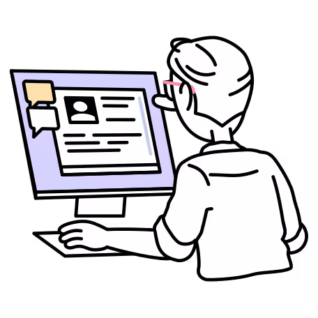 illustration of a person looking at the screen, analyzing data