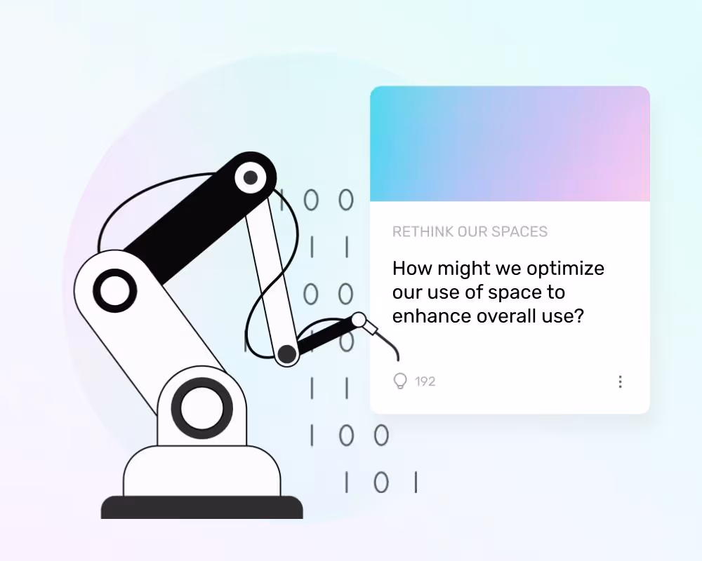 a robot arm line illustration in front of Ideanote UI