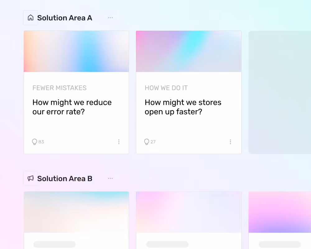 logiciel d'innovation avec différentes sections pour les connaissances et les solutions