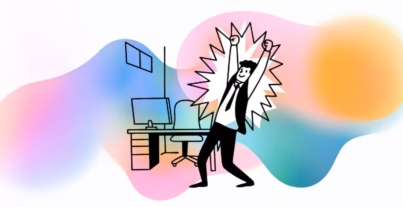 رسم لشخص يحمل جهاز كمبيوتر عالياً في الهواء