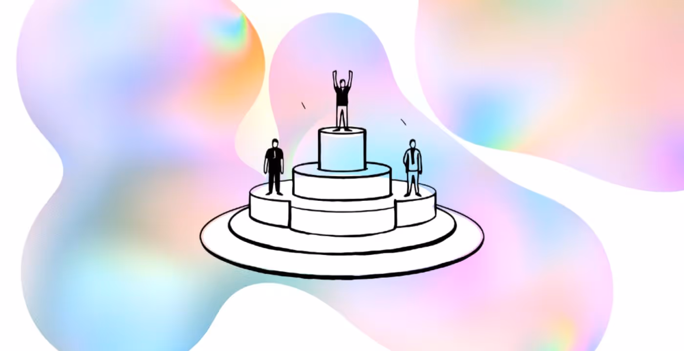 A drawing of a cake with two people on top of it