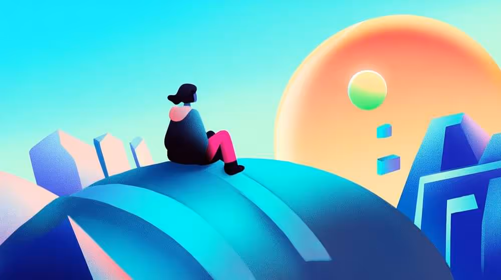 A person sitting on top of a blue ball