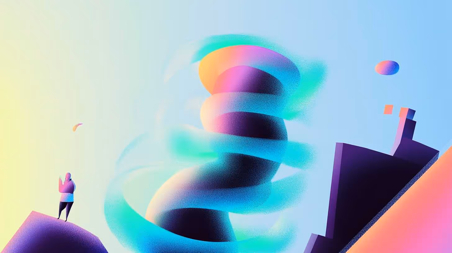 A man standing on top of a mountain next to a tall structure