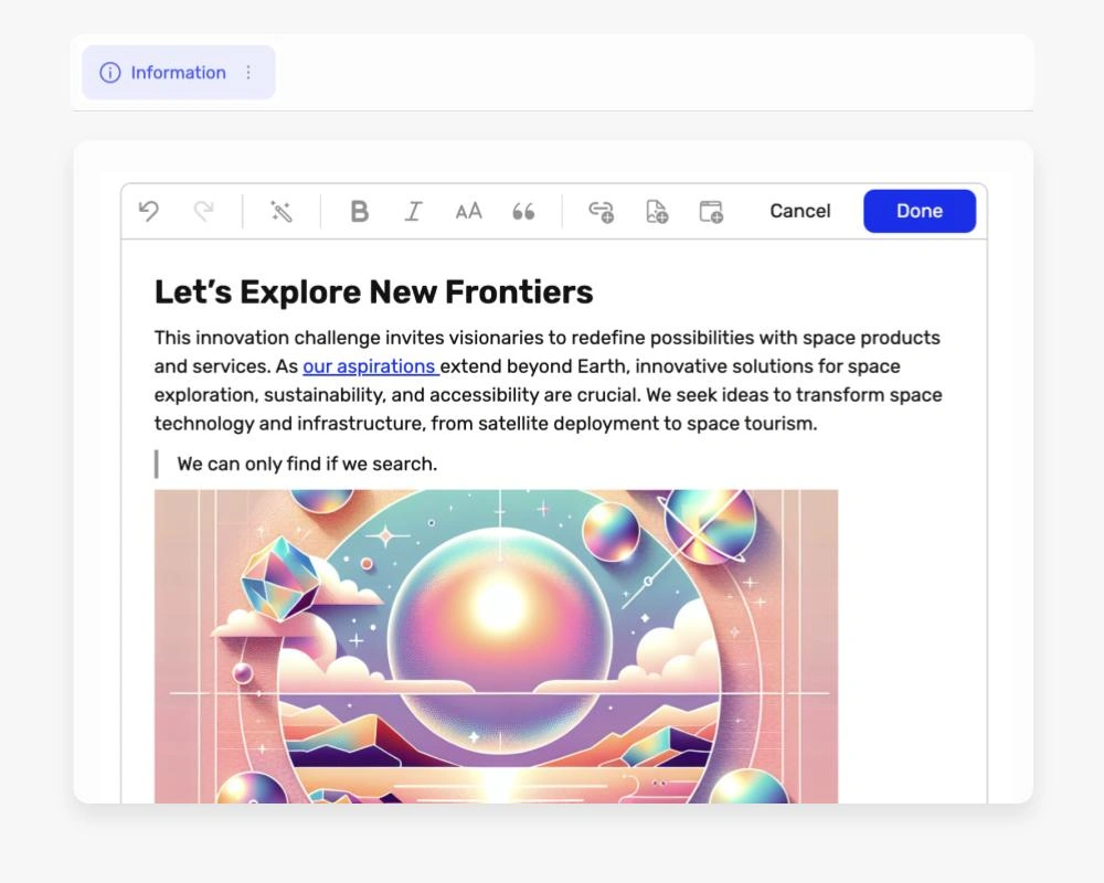 Vue d'informations WYSIWYG