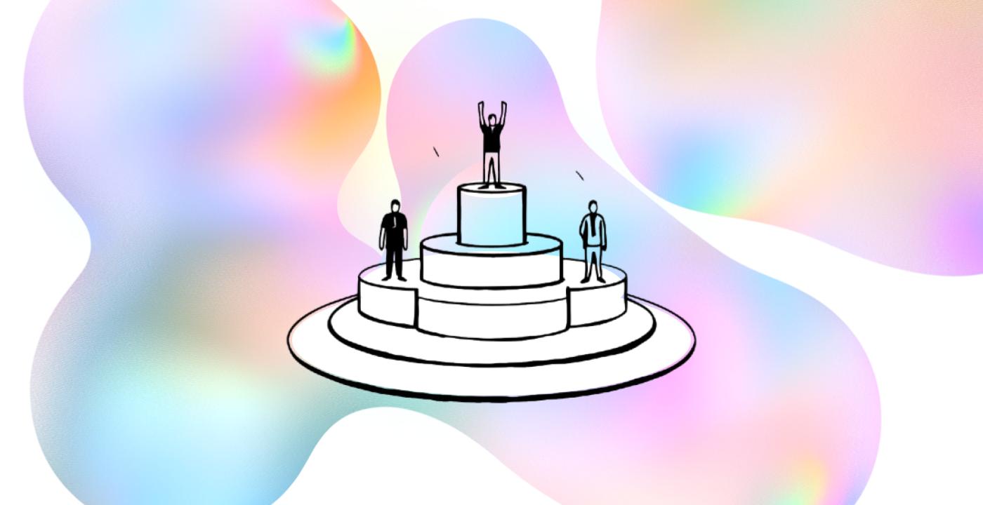 Un dessin de gâteau avec deux personnes dessus