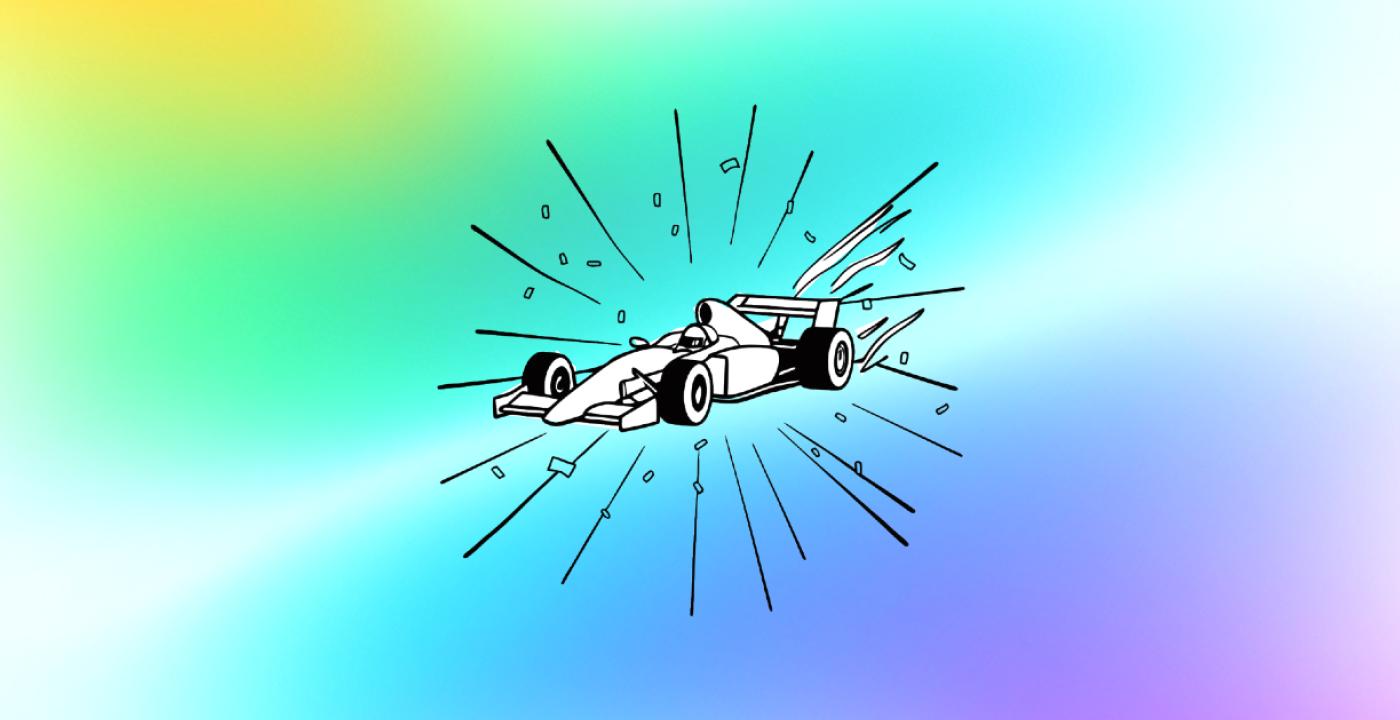 Un dessin d'une voiture de course s'écrasant dans les airs