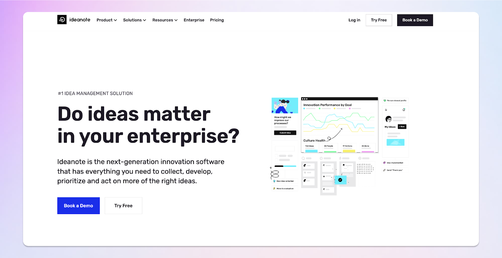 Une capture d'écran d'une page web avec les mots les idées comptent-elles dans votre entreprise