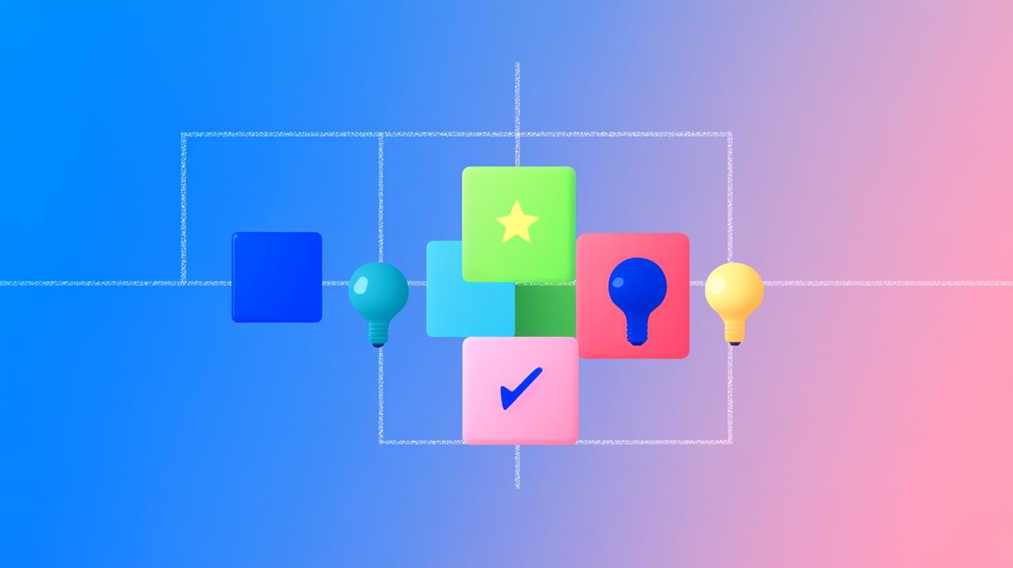 Un groupe d'objets de différentes couleurs sur un fond bleu et rose