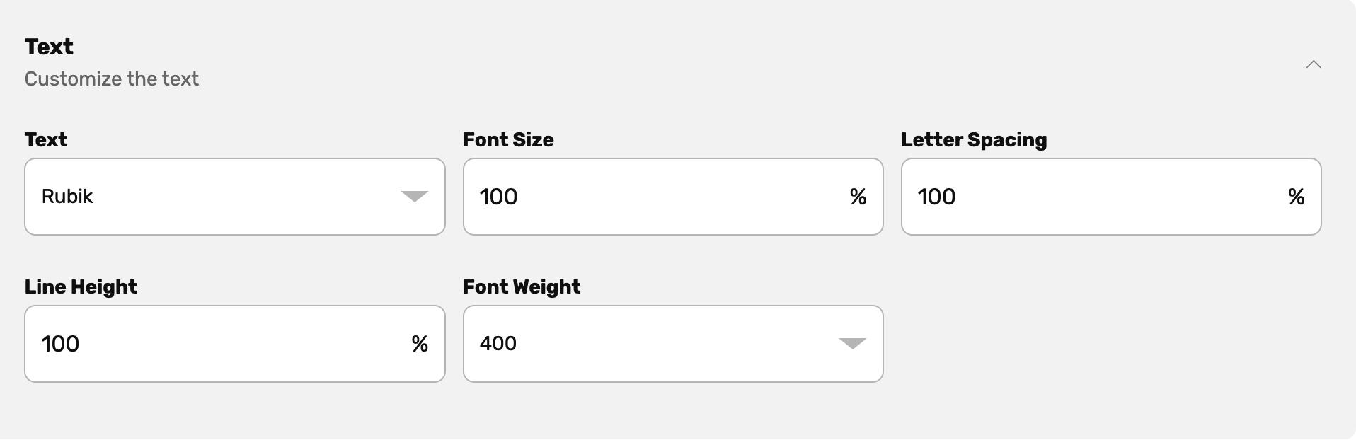 Text customization panel with font, size, letter spacing, line height, and font weight controls.