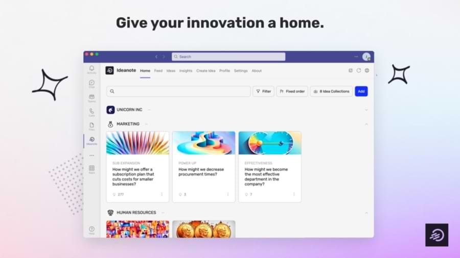 example of the ideanote microsoft teams app in action