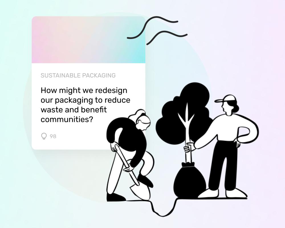 أشخاص يغرسون شجرة أمام واجهة مستخدم Ideanote