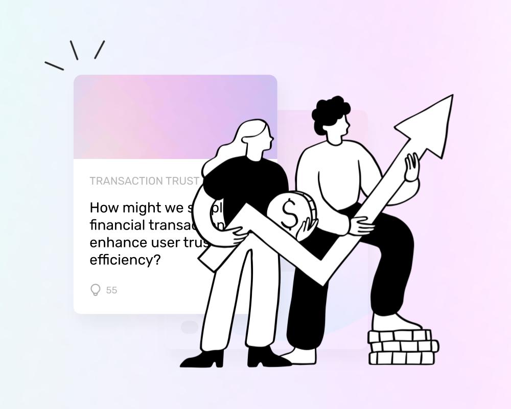 أشخاص يحملون سهم نمو ويقفون على عملات، رمز للنمو والمالية في الابتكار