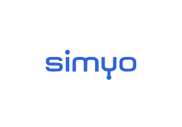 Simyo wordmark logo with stylized lowercase blue letters on white background.