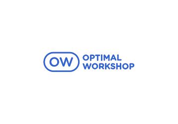 Blue logo with letters OW enclosed in an oval shape followed by the text 'OPTIMAL WORKSHOP' in uppercase blue font.