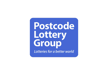Postcode Lottery Group logo with the tagline 'Lotteries for a better world'.