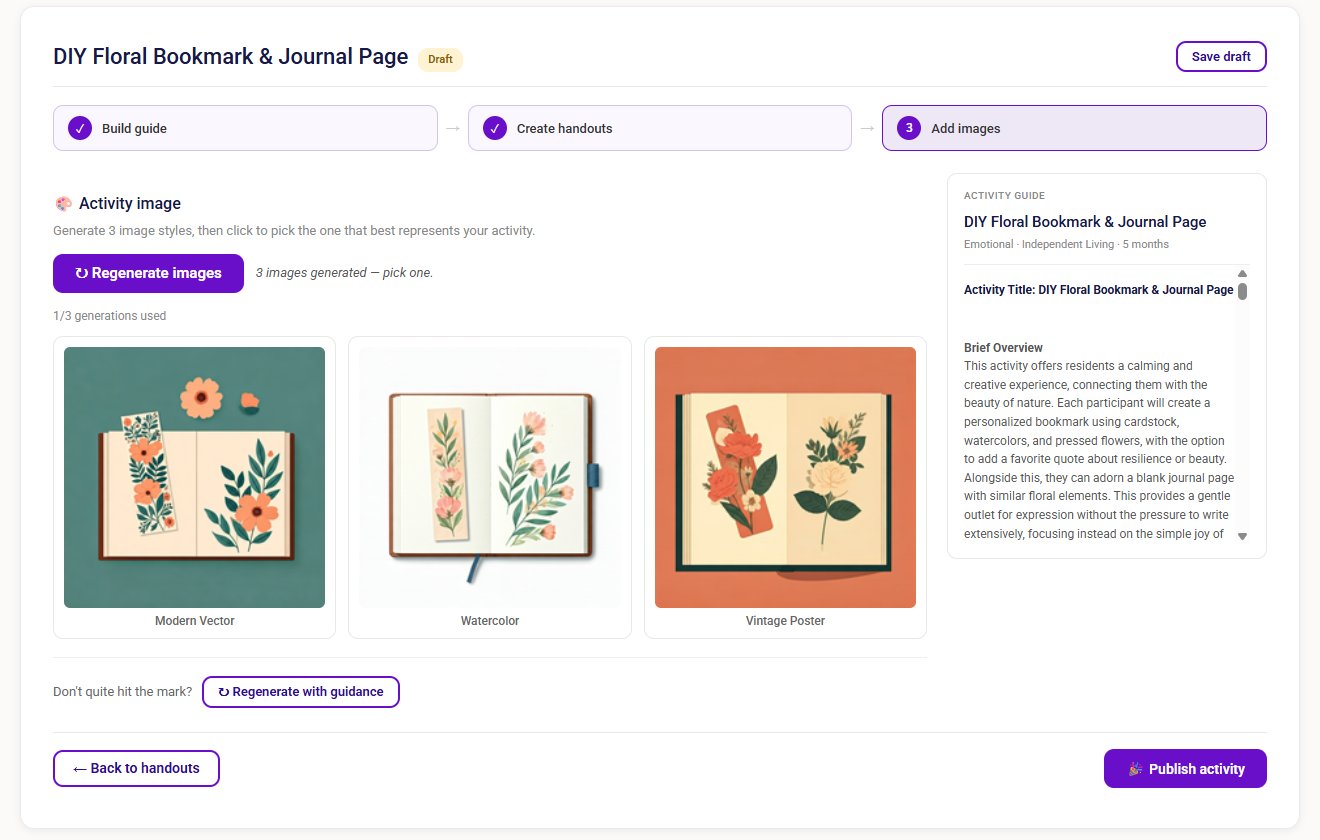 Thread activity builder showing three AI-generated illustration styles