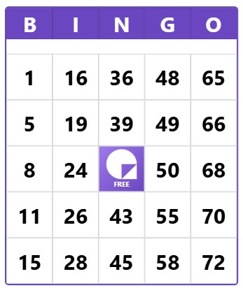 Easier bingo card
