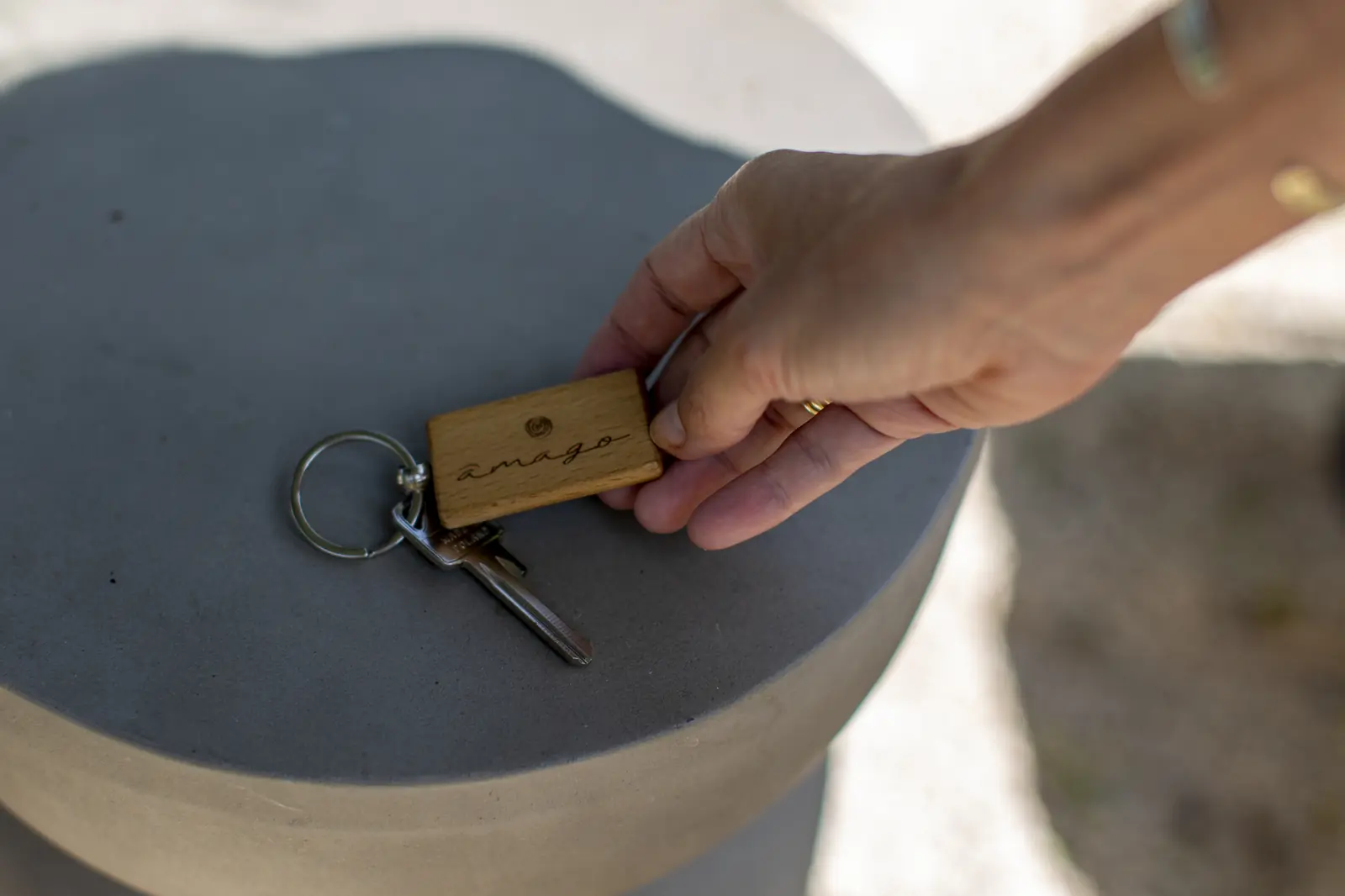 Room key at Âmago, a family-run guesthouse near Faro in the Algarve.