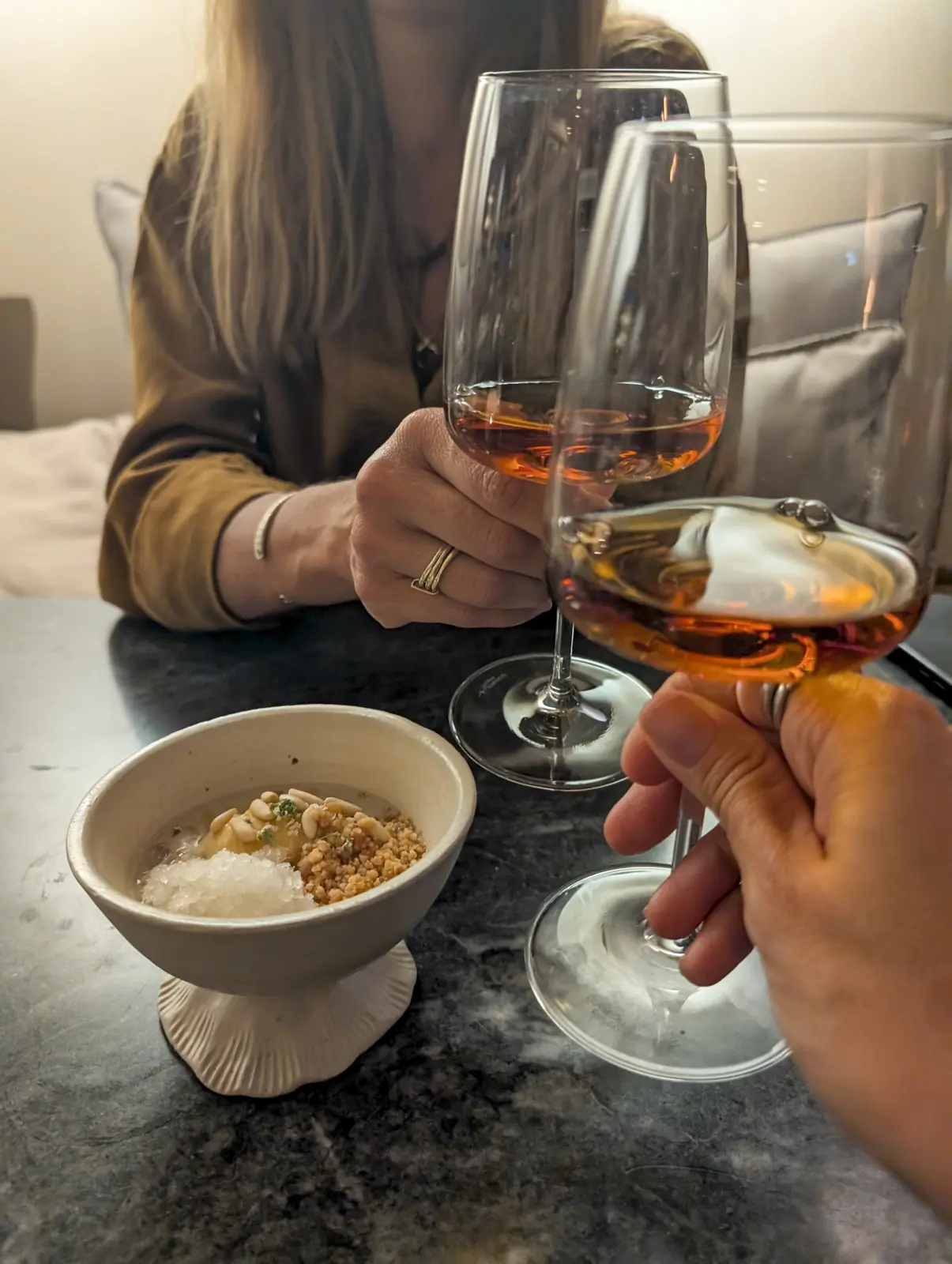 Desert and wine cheering at Austa Restaurant, Loulé