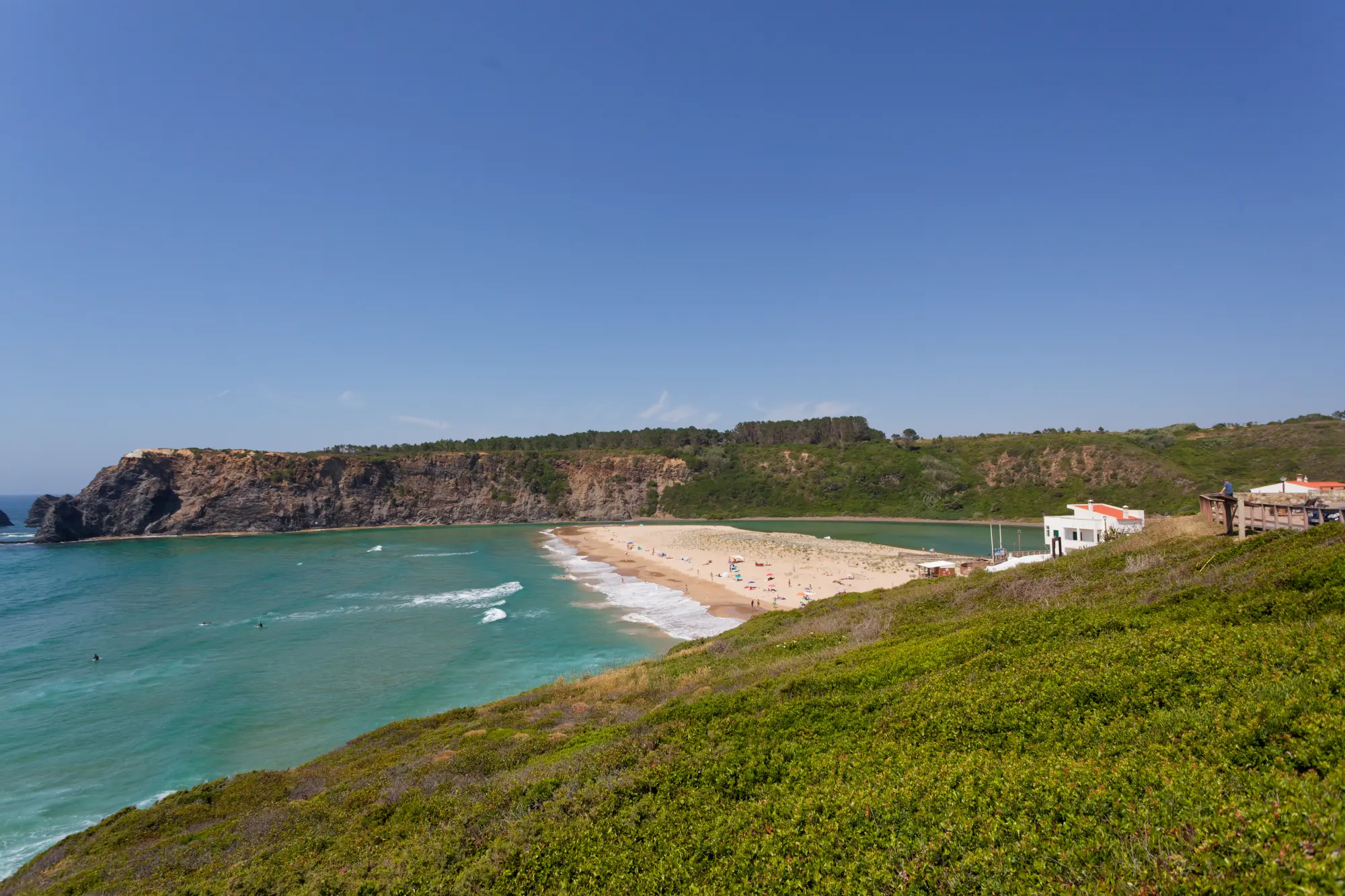 Terrace of Casa Dorita restaurant overlooking Odeceixe Beach, near Amaria
