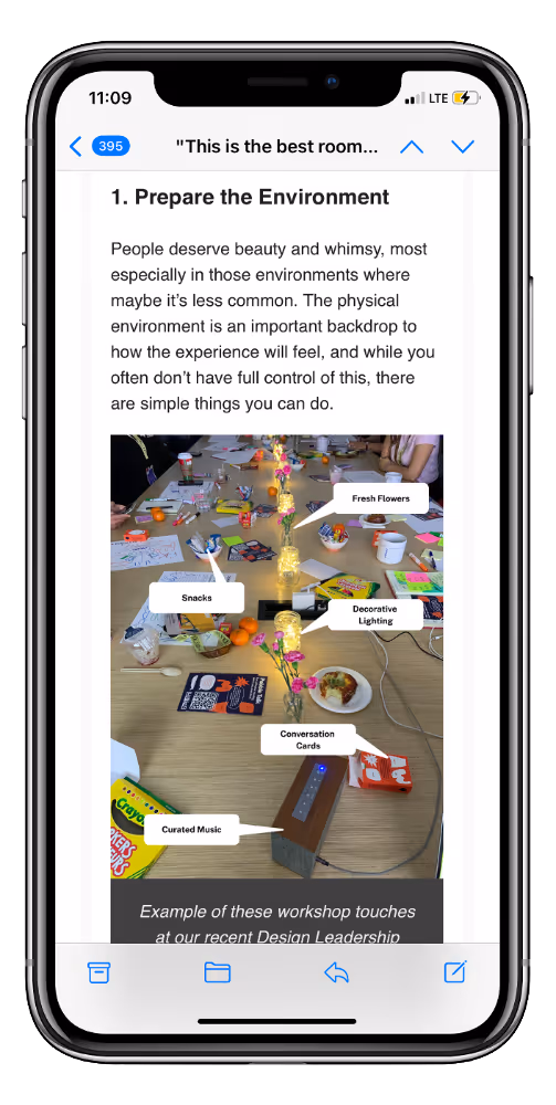 made manifest "ask a service designer" newsletter phone mockup.