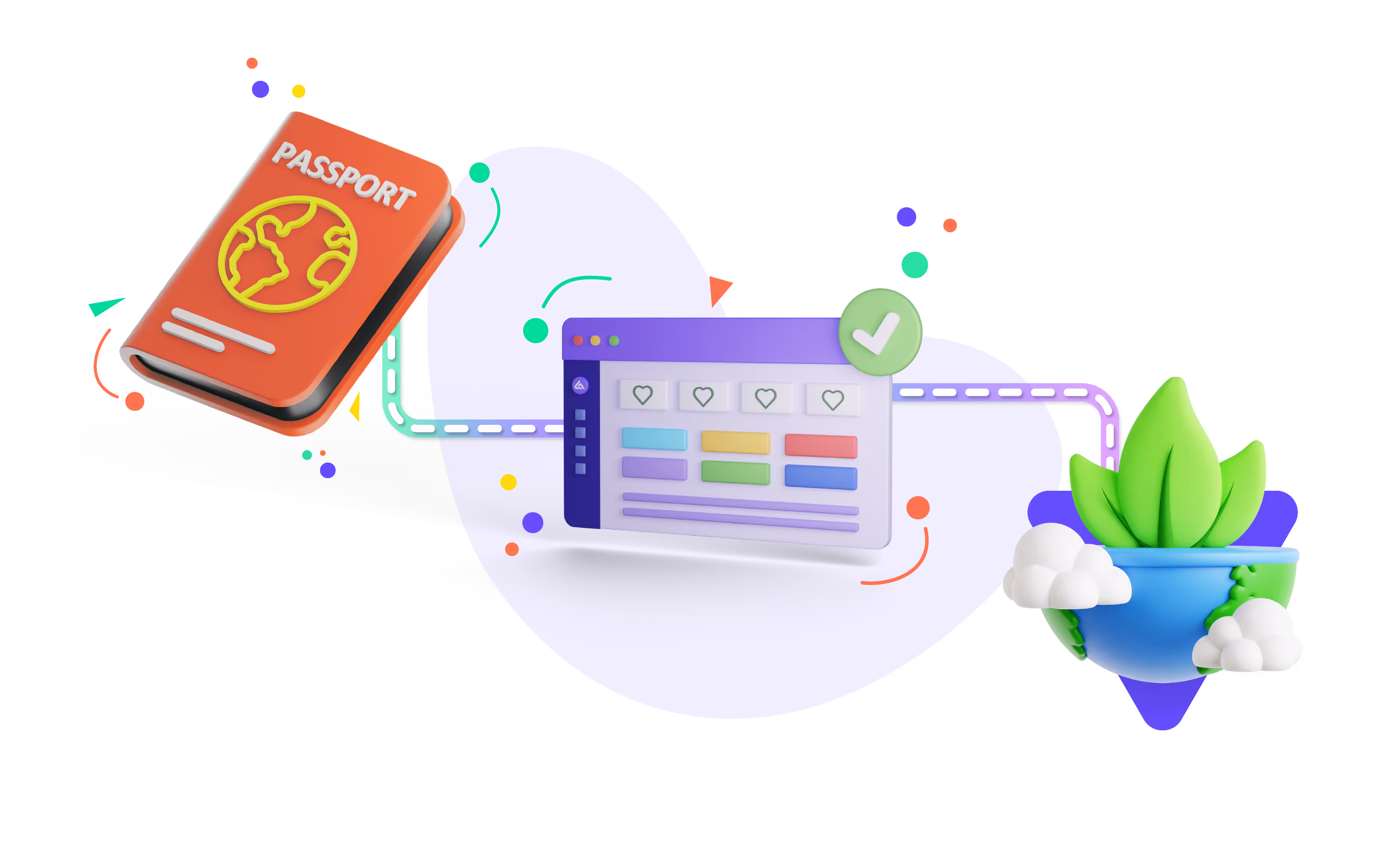 A 3D icon showcasing the Alumio dashboard enabling Digital Product Passport and sustainable integrations.