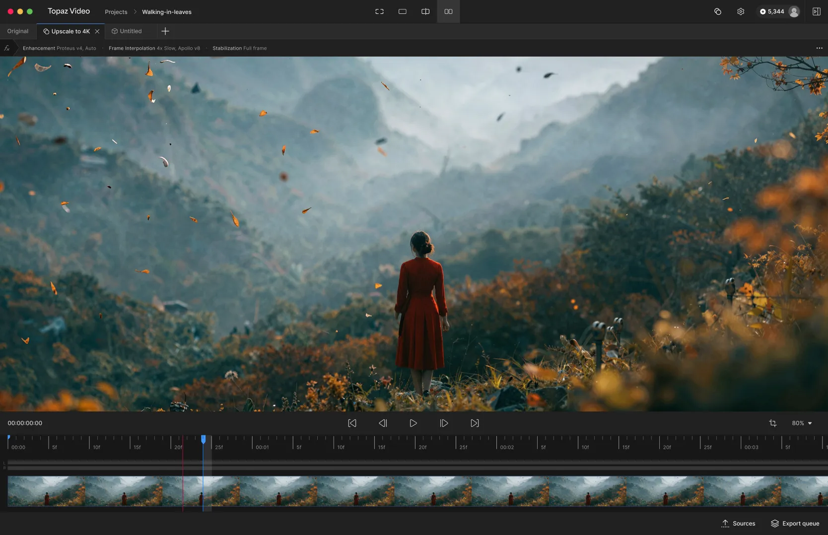 Topaz Studio application interface with AI enhancement controls