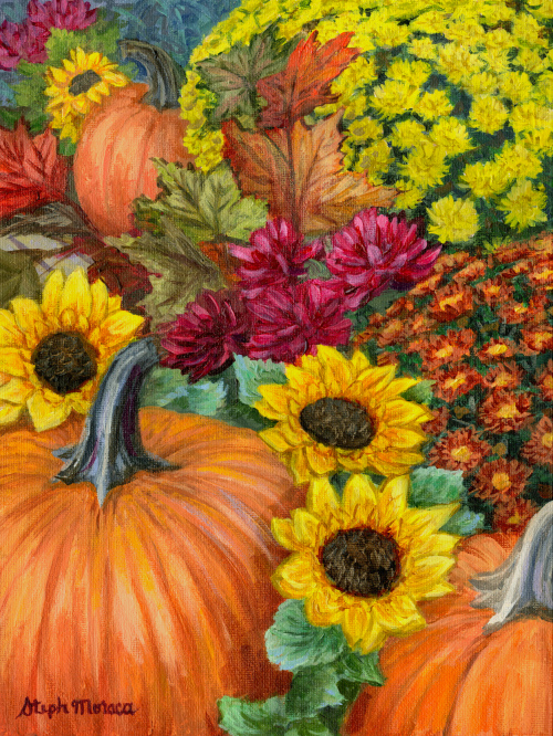 Pretty Pumpkin and Fall Flowers