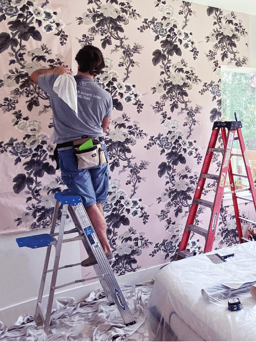 Floral Patterned Wallpaper Installation