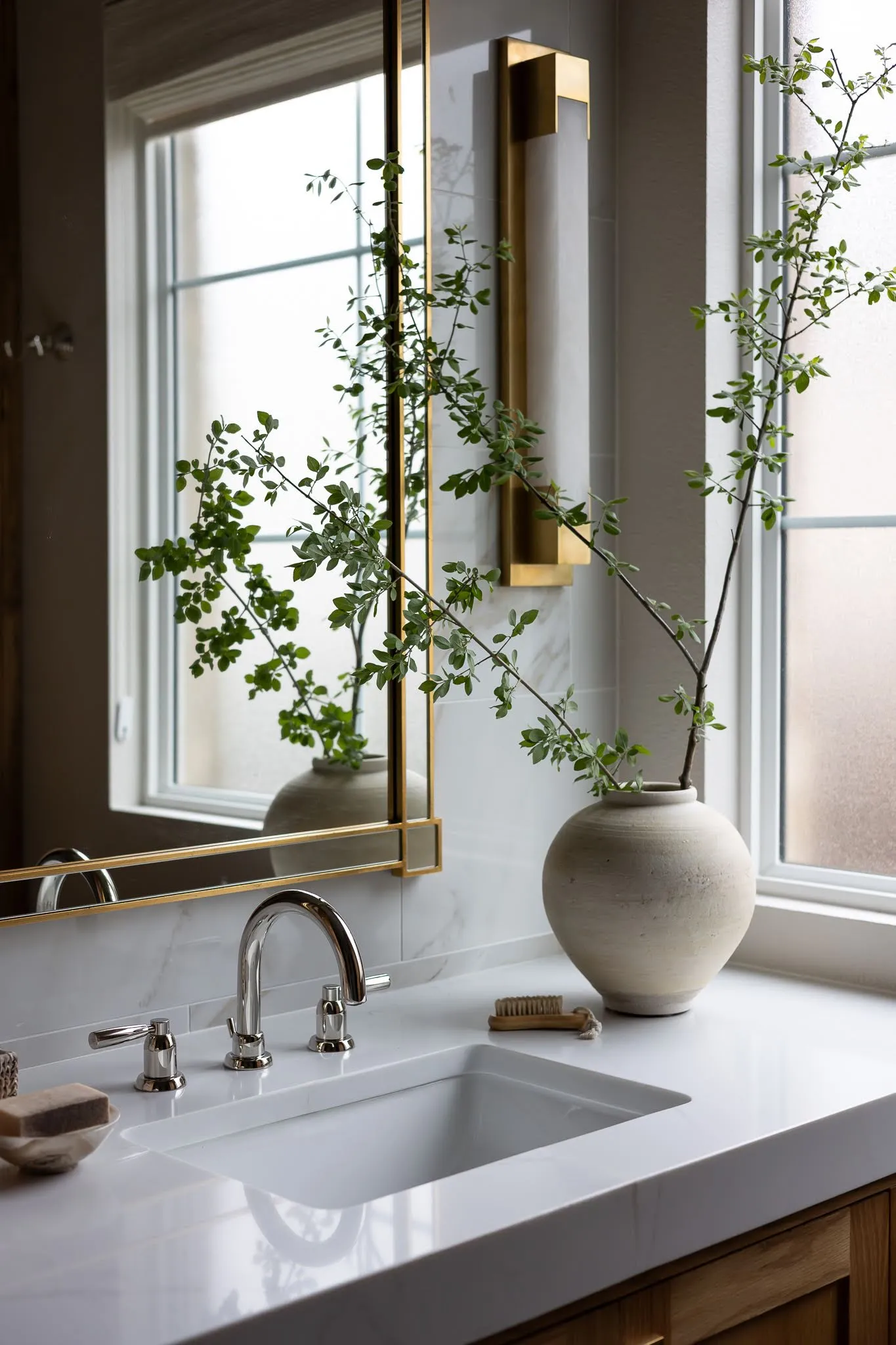 Modern sink and chrome faucet for a bathroom remodeling in Austin.