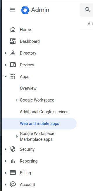 Google Admin Left Menu