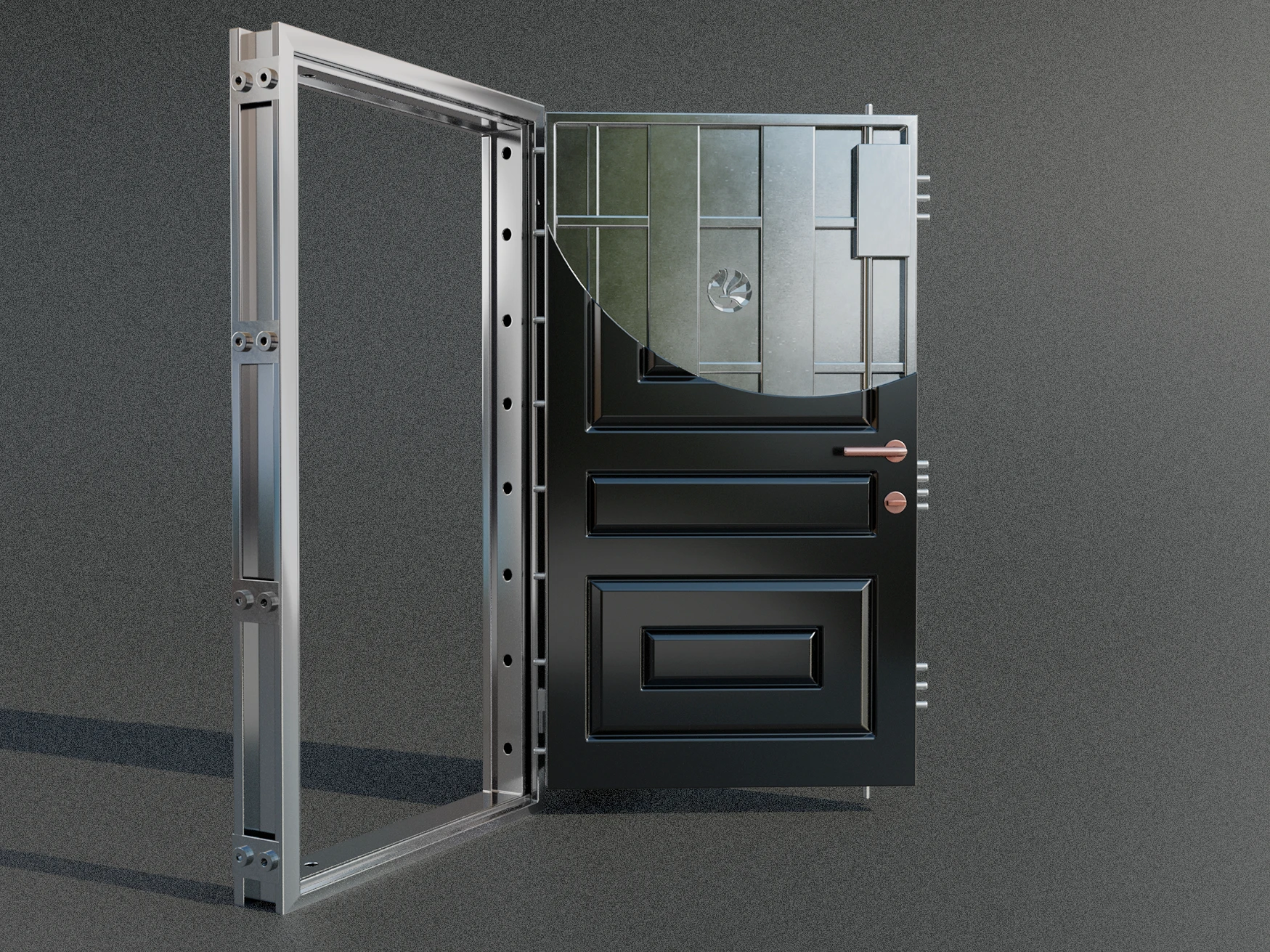 Custom steel security door with reinforced construction and architectural finish