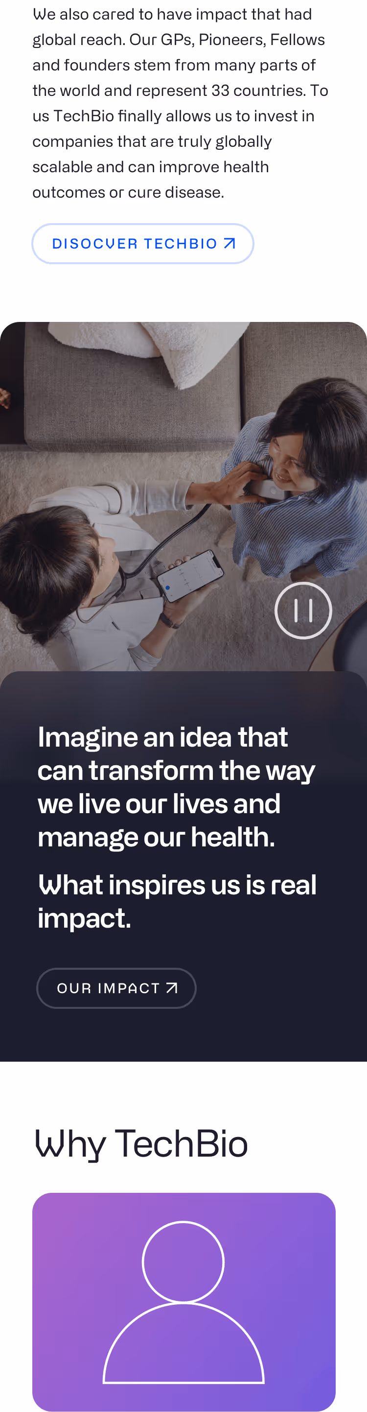 The Artis Ventures website on mobile showing the impact section