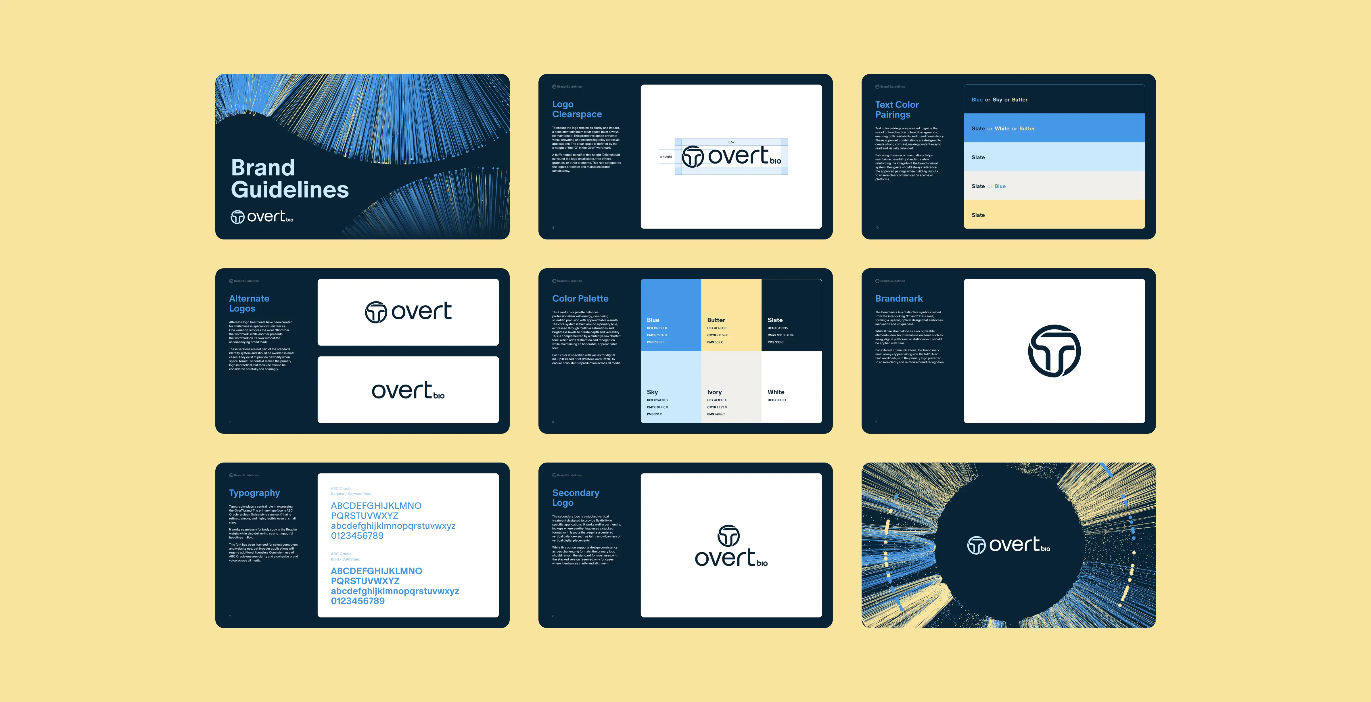 A thumbnail view showing 9 pages from the Overt brand guidelines document