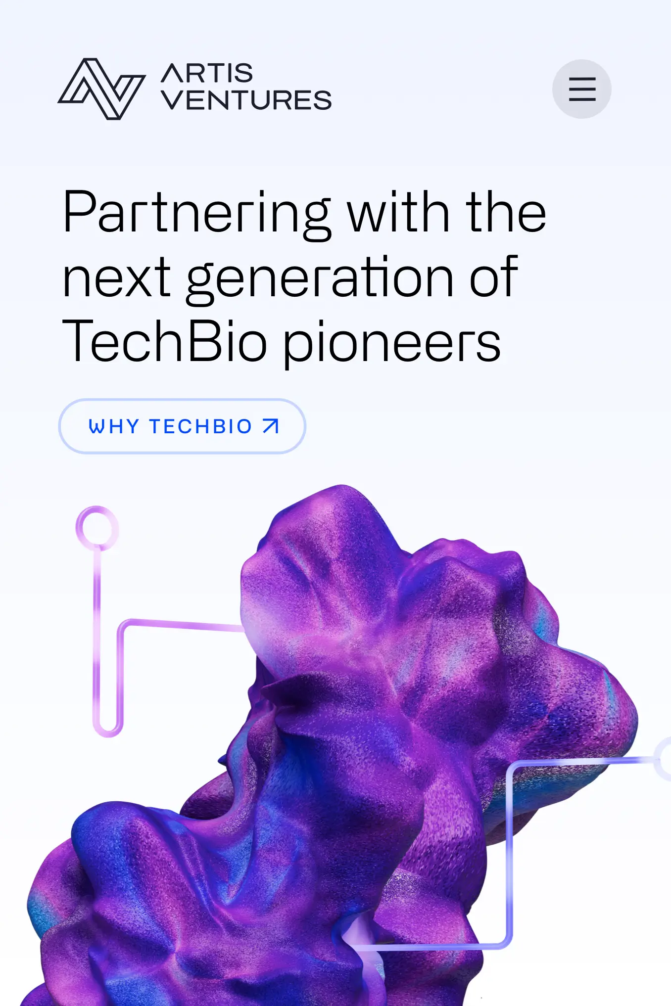 A snapshot of the Artis Ventures website hero