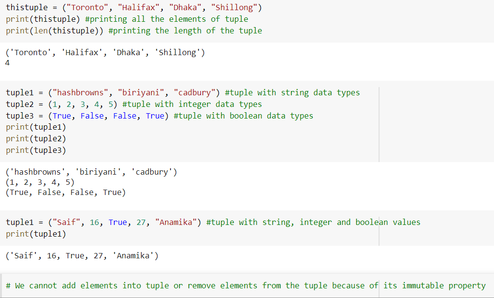 Built in data structures Tuple